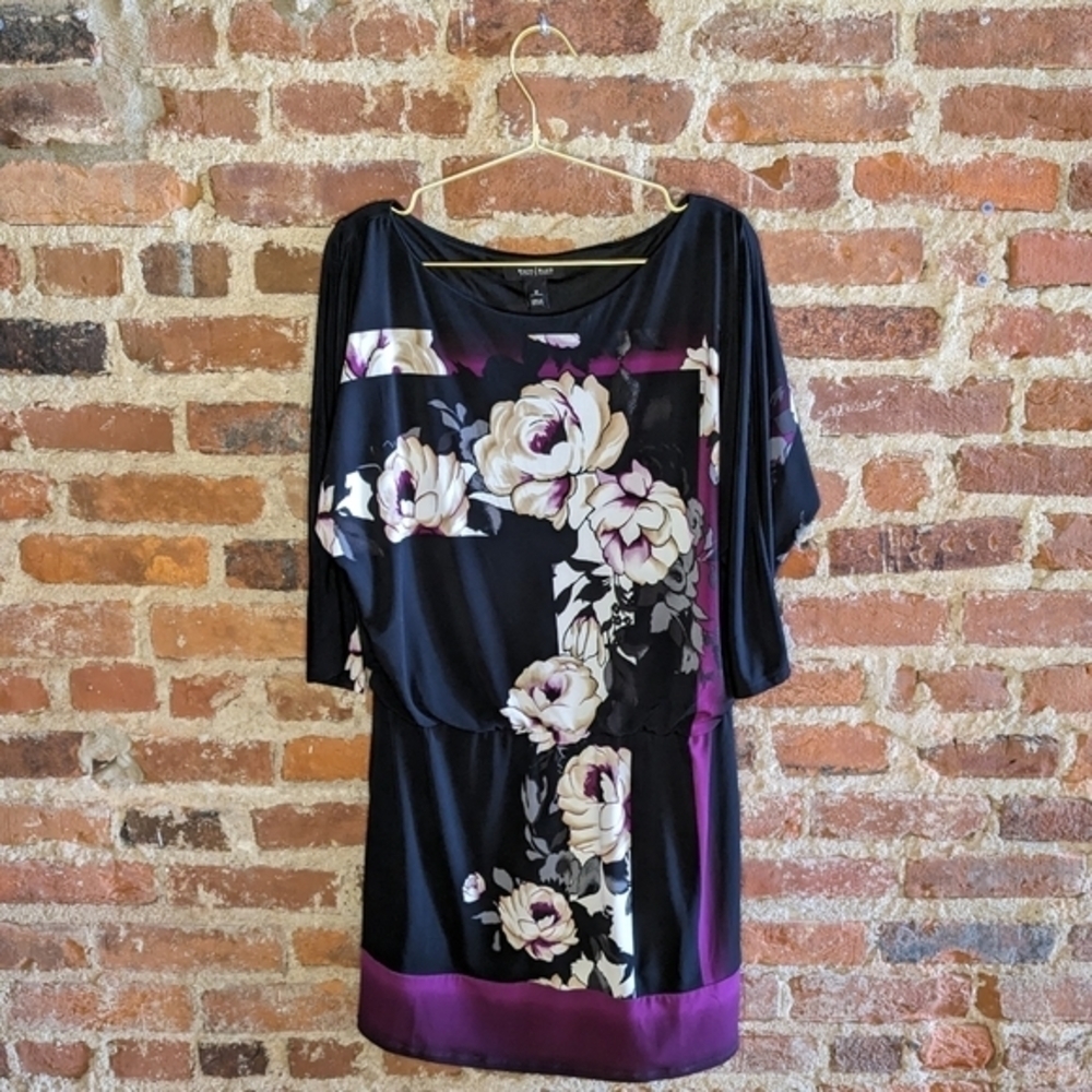 White House Black Market Medium Black & Floral Dress w/ Batwing Sleeves